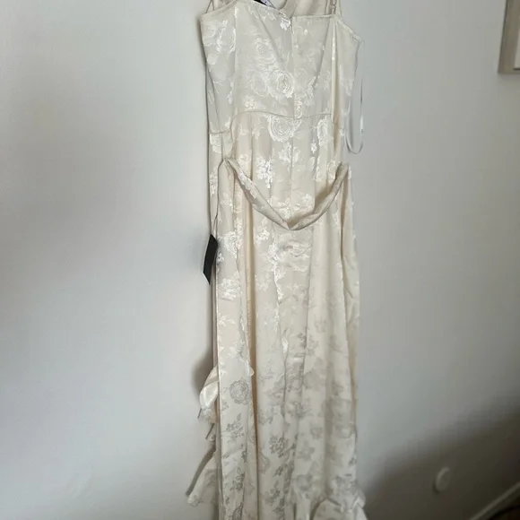 Lulu's Modern Passion Ivory Floral Satin Jacquard Ruffled Midi Dress - Picture 8 of 10